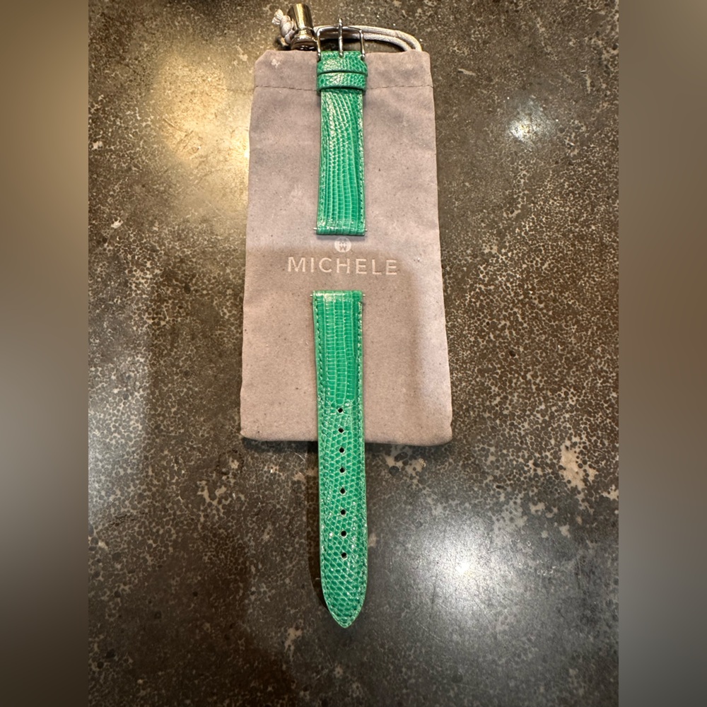 Michele Vibrant Green Lizard 18mm Watch Band